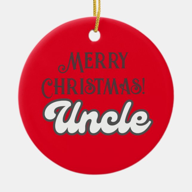 Adorno De Cerámica Groovy Red Text Merry Christmas Uncle (Frente)