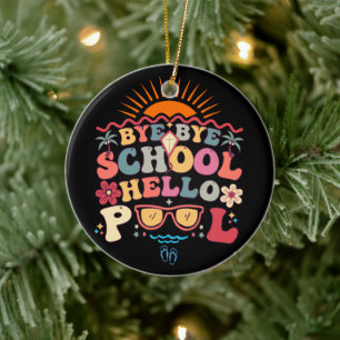 Adorno De Cerámica Groovy Retro Design Bye Bye School Hello Pool Guay