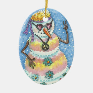 ADORNO DE CERÁMICA GROOVY SNOWMAN "PAZ EN LA TIERRA" NAVIDAD ORNAMENT