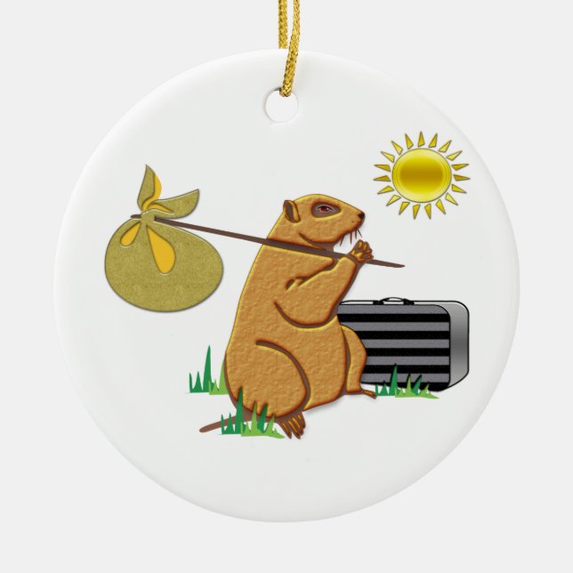 Adorno De Cerámica Groundhog corre lejos (Frente)