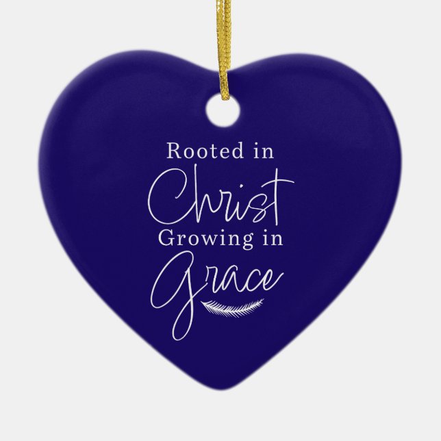 Adorno De Cerámica Growing in Grace Blue and White Heart Christmas (Frente)