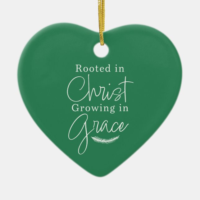 Adorno De Cerámica Growing in Grace Green and White Heart Christmas (Frente)