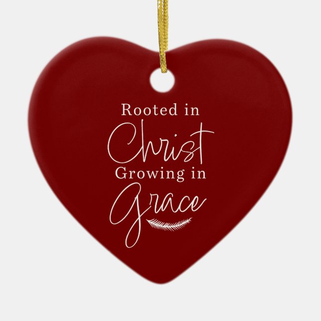 Adorno De Cerámica Growing in Grace Red and White Heart Christmas (Frente)