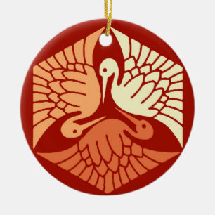 Adorno De Cerámica Grullas japonesas, mandarín y Naranja ligero