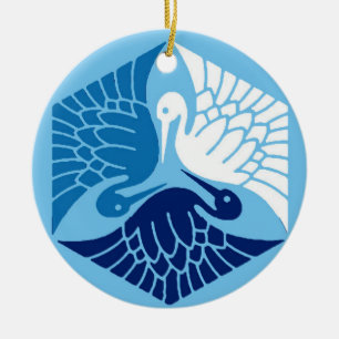 Adorno De Cerámica Grullas japonesas, marina, blanco y azul claro