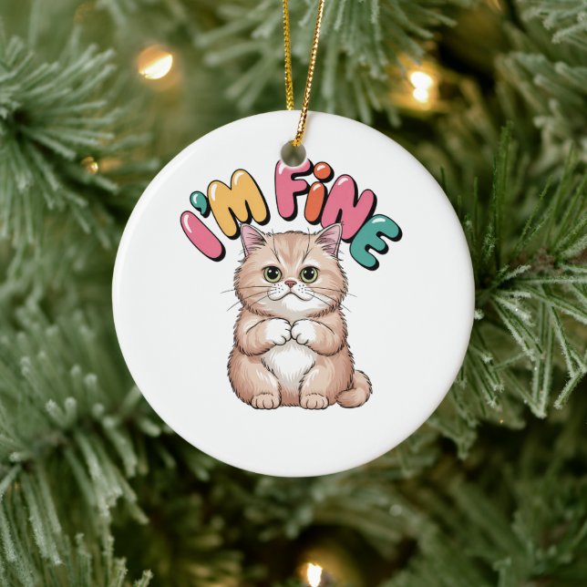 Adorno De Cerámica Grumpy Cat "I'm Fine" Funny Cartoon Shirt (Árbol)