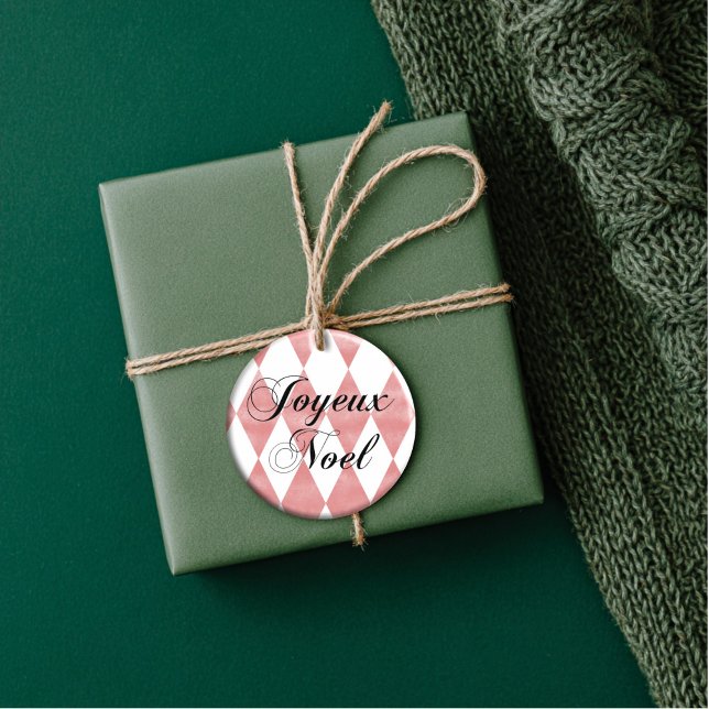 Adorno De Cerámica Grunge Harlequin Joyeux Noel (Artistic Dual-Use! Our harlequin ornament doubles as a luxury gift tag.)