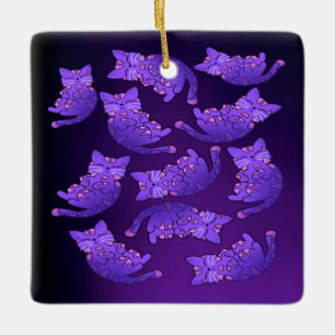 Adorno De Cerámica Grupo Cute Purple Neon Kitten