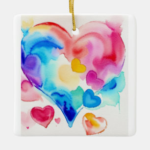 Adorno De Cerámica Grupo de Corazones Coloridos, Símbolo de Amor Capr