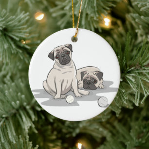 Adorno De Cerámica Grupo de dibujos animados de pug