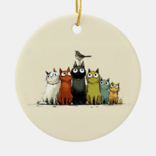 Adorno De Cerámica Grupo de Gatos Coloridos – Arte de Gato Caprichosa