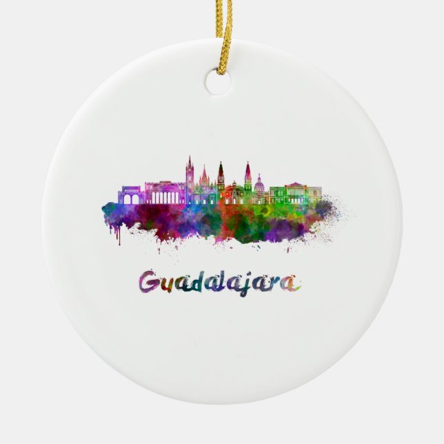 Adorno De Cerámica Guadalajara skyline in watercolor (Frente)