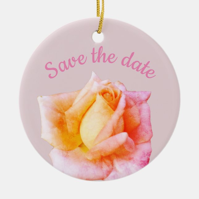Adorno De Cerámica Guardar la fecha personalizado rosas rosadas (Frente)