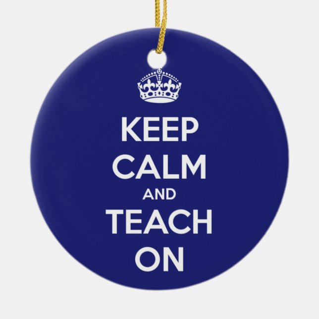 Adorno De Cerámica Guarde la calma y enséñela en azul (Frente)