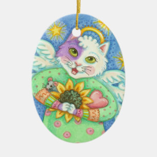 Adorno De Cerámica GUARDIAN ANGEL, NAVIDADES CAT ORNAMENT Oval