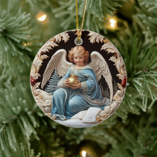 Adorno De Cerámica Guardián retro celestial: Ángel Navidades