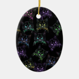 Adorno De Cerámica ¡Guay Gats on Black! Gatos multicolores