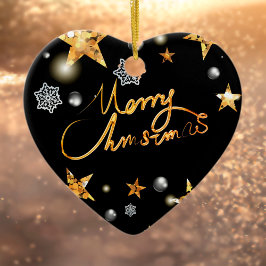 Adorno De Cerámica Guay Metallic Gold Black Stars Merry Xmas Script