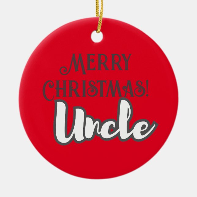Adorno De Cerámica Guay Red Text Merry Christmas Uncle (Frente)