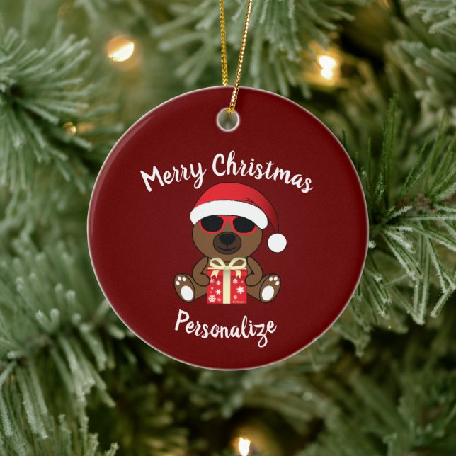 Adorno De Cerámica Guay Santa Bear Navidad regalo Red Personalize (Árbol)