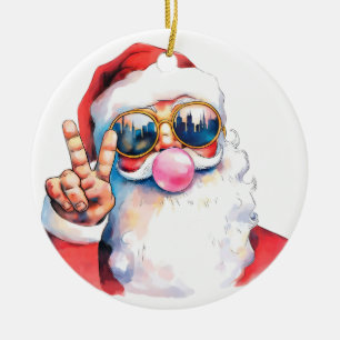 Adorno De Cerámica Guay Santa con gafas de sol y Navidades de goma