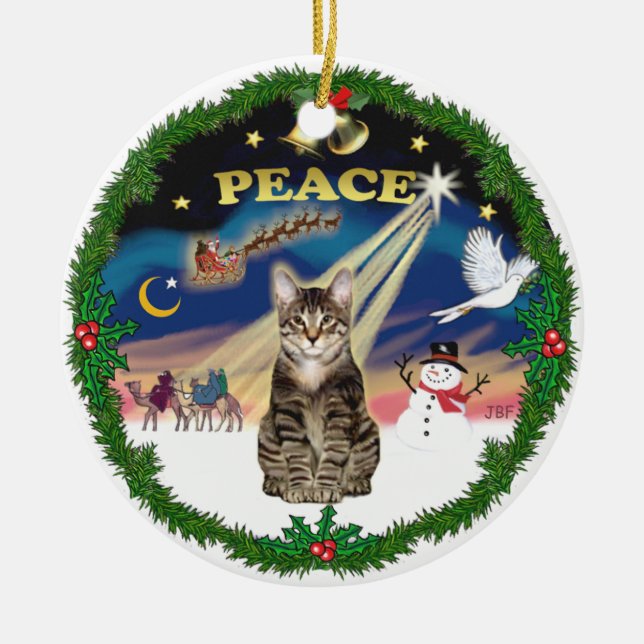 Adorno De Cerámica Guerra de paz - gato de Tabby Tiger (Frente)