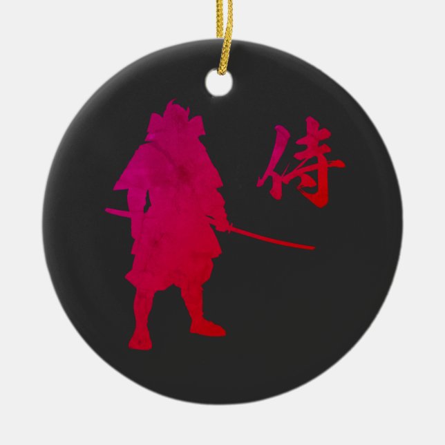 Adorno De Cerámica Guerrero samurai armado con caligrafía japonesa (Frente)