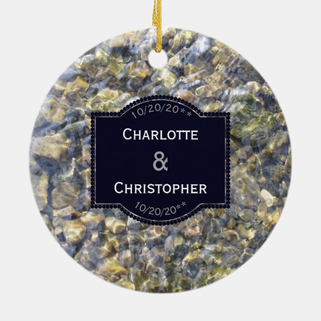 Adorno De Cerámica Guijarros del río y boda personalizada agua (Atrás)