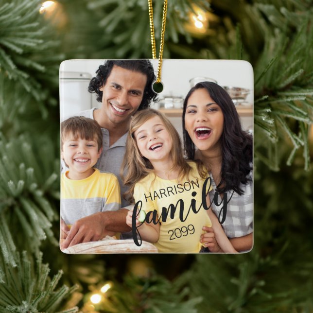 Adorno De Cerámica Guión de la FAMILIA personalizado 2 Photo Keepsake (Árbol)