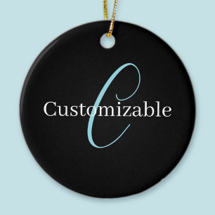 Adorno De Cerámica Guión de monograma cursivo editable negro azul bla