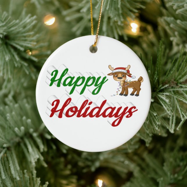 Adorno De Cerámica Guión de Navidades de renos de Happy Holidays (Árbol)