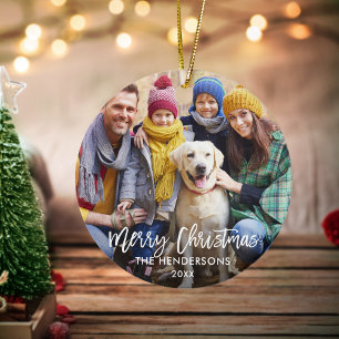 Adorno De Cerámica Guión de pincel Merry Fotos navideñas Red Back