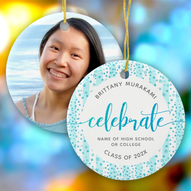 Adorno De Cerámica Guión del Purpurina de la foto de graduación Turqu (Subido por el creador)