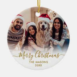 Adorno De Cerámica Guión dorado moderno White2 Foto Feliz Navidad