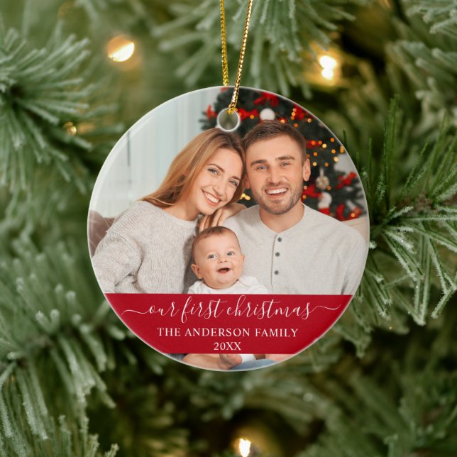 Adorno De Cerámica Guión elegante Nuestra Primera Familia De Navidad  (Árbol)