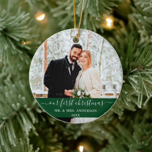 Adorno De Cerámica Guión elegante Nuestro primer verde de Navidad (Árbol)