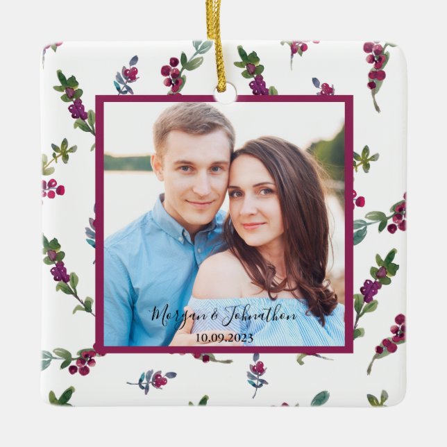 Adorno De Cerámica Guión manuscrito de fotos Berries de invierno (Anverso)