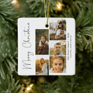 Adorno De Cerámica Guión Mínimo de Feliz Navidad Familia 5 Fotos