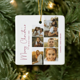 Adorno De Cerámica Guión Mínimo de Feliz Navidad Familia 6 Fotos
