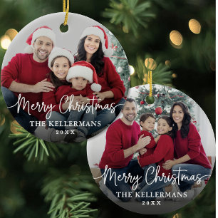 Adorno De Cerámica Guión moderno de Feliz Navidad con foto familiar p