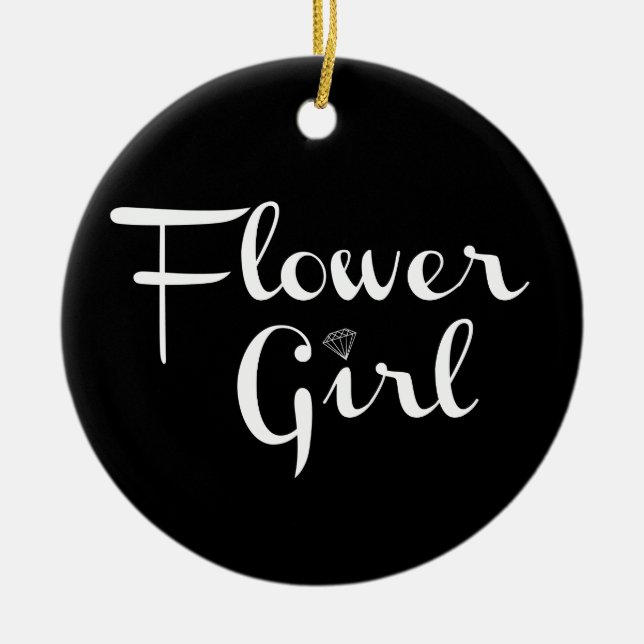 Adorno De Cerámica Guión retro de la chica flor blanco en negro (Frente)