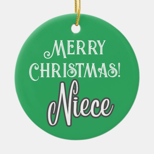 Adorno De Cerámica Guión verde bonito Feliz Navidad Niña (Frente)