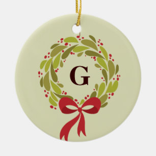 Adorno De Cerámica Guirnalda con monograma - nuestro primer navidad