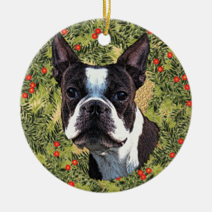 Adorno De Cerámica Guirnalda de Boston Terrier