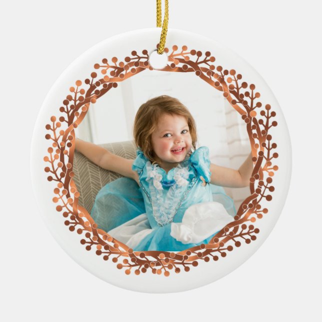 Adorno De Cerámica Guirnalda de cerezo de cobre y escritura navideña  (Frente)