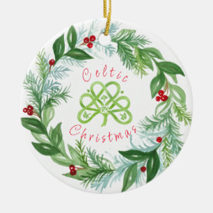 Adorno De Cerámica Guirnalda de Navidad celta en acuarela PERSONALIZA