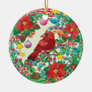 Adorno De Cerámica Guirnalda del día de fiesta con el pájaro cardin
