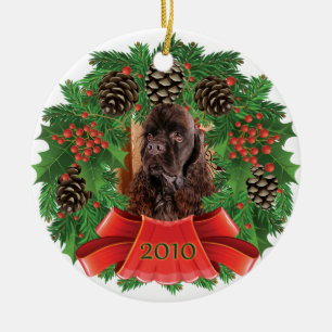 Adorno De Cerámica Guirnalda del día de fiesta del navidad de cocker
