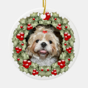 Adorno De Cerámica Guirnalda del navidad de Shih Tzu