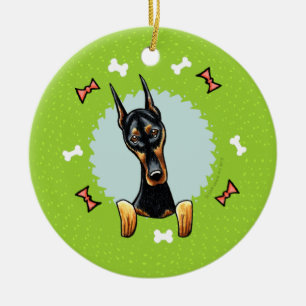 Adorno De Cerámica Guirnalda del navidad del Pinscher del Doberman